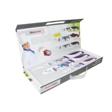 Imagem de Jogo de Facas Decoradas Aço Inox 3 Peças Utensilios Cozinha - Unyhome