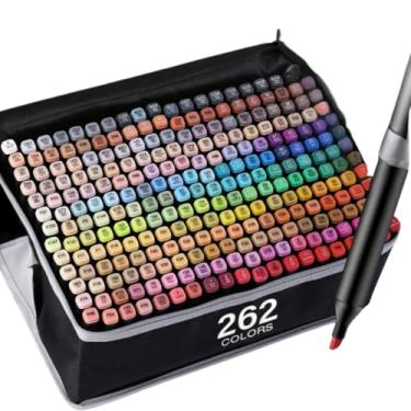 Imagem de Conjunto de Canetas Marcador Permanente Canetinhas para Colorir Touch com Ponta Dupla para Desenhos Profissional e Escolar com Duas Pontas Hidrográficas com Estojo para Transporte Brashopmall® (262)