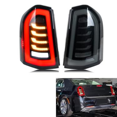 Imagem de GRANDLOP Novo acessório compatível com Chrysler 300 300C 2011-2014 Luzes traseiras de LED completo com sequencial sequencial conjunto de lâmpadas traseiras de animação dinâmica (cinza)