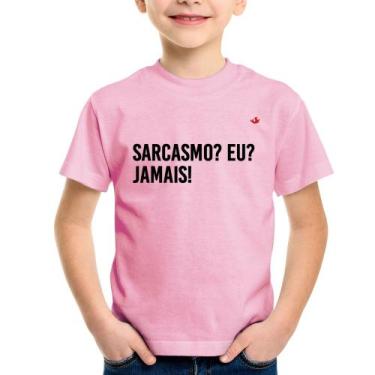 Imagem de Camiseta Infantil Sarcasmo Eu Jamais! - Foca na Moda, Rosa bebê, 12