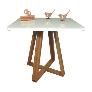 Imagem de Mesa Jantar Base X Tampo Quadrado Laca Com Vidro 120cm Branco