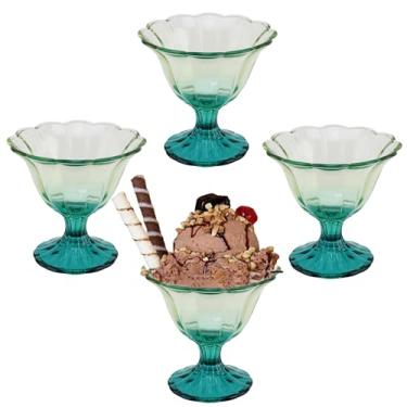 Imagem de FESTLOVE Tigelas de sobremesa de creme gelado, conjunto de 4 copos de sobremesa de vidro com pés, copo verde transparente para sudae, sobremesa, doces, frutas, sorvete, pudim de lanche