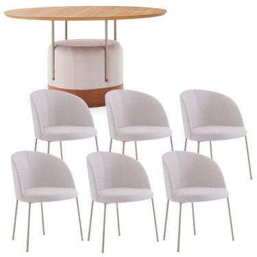 Imagem de Mesa de Jantar Redonda 1,4m Base Estofada com 6 cadeiras MDF - Casa La