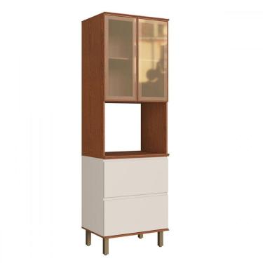 Imagem de Paneleiro Auris 2 Portas 2 Gavetas 100% Mdf com Vidro Off White/Canela - Genialflex