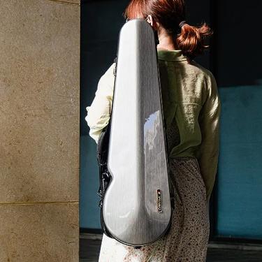 Imagem de Estojo de violino tamanho completo 4/4 de alta resistência fibra de carbono triângulo bolsa de música para violino com trava de combinação e bolsa extra estojo rígido para violino cinza (VB-triângulo-prateado)