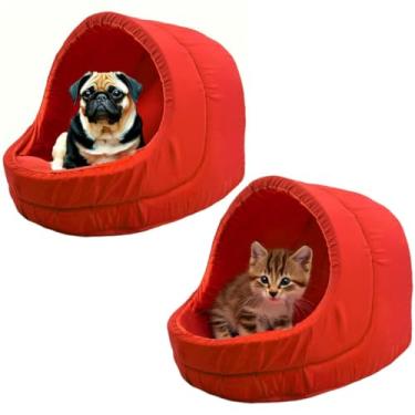 Imagem de Kit 2x Camas Pet Iglu Raça Médio para Cachorro e Gato com Almofada (Vermelho)