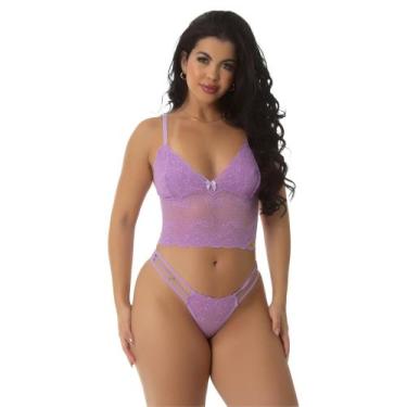 Imagem de Conjunto Lingerie Feminino de Renda com Cropeed e Calcinha Sem Bojo Cr