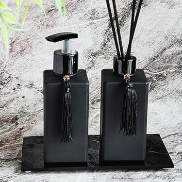 Imagem de Kit Lavabo Aromatizador E Porta Sabonete Líquido - Dispenser Organizador Banheiro - Jogo Para Banheiro - Preto Com Bandeja