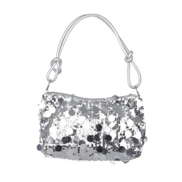 Imagem de Sither Bolsa para noite grande de lantejoulas para noite bolsas femininas brilhantes com glitter para presente de festa de Halloween, Prata, Medium