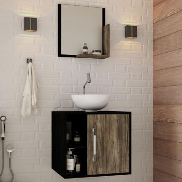 Imagem de Armário De Banheiro Com Cuba E Espelho Soft 1 Porta 2 Prateleiras Preto