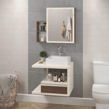 Imagem de Gabinete Suspenso 60cm com Cuba e Espelheira 2 Nichos