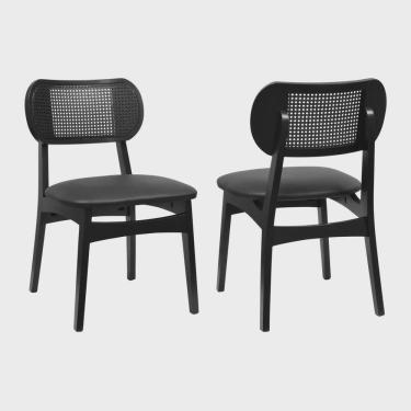 Imagem de Kit 2 Cadeiras Organik Madeira Maciça Encosto Telinha Assento Estofado Corano