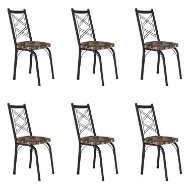 Imagem de Kit 6 Cadeiras De Cozinha Delaware Estampado Mosaico Palha Pés De Ferro Preto