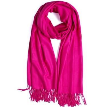 Imagem de Cachecol Echarpe Pashmina Xale Feminino Liso Leve Longo Macio Estiloso Confortável Moda Outono Inverno Frio Franja (Pink)