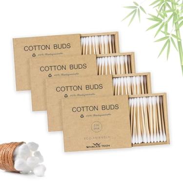 Imagem de Cotonetes de algodão de bambu, pontas de madeira Q, cotonetes de bambu biodegradáveis, cotonetes de algodão para orelhas, pontas de bambu, cotonete de algodão para maquiagem, cotonetes de algodão com