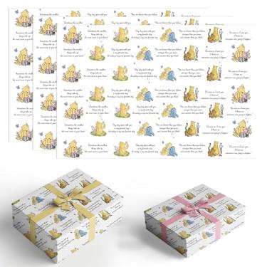 Imagem de ZsaTuiy Papel de embrulho Winnie para chá de bebê, decoração de aniversário Pooh, papel de embrulho de presente de ursinho, decorações de chá de bebê Winnie - pacote com 5 (75 x 50 cm), embalagem de