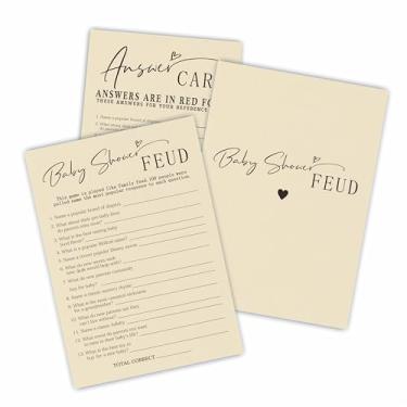 Imagem de Kit de jogo Family Feud para chá de bebê - 30 cartas de jogo de preenchimento dupla face minimalismo cor creme e 1 cartão de resposta, festa de revelação de gênero e atividade para meninos e meninas -