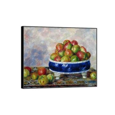 Imagem de BMZFYBS Impressão em tela Auguiste RenoiIr - reprodução de pintura de parede famosa - imagens para sala de estar - maçãs em prato - pôster e impressões com moldura preta 80 x 95 cm 31 x 37 pol