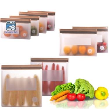 Imagem de Sacos reutilizáveis de silicone para armazenamento de alimentos, pacote com 8 - livre de BPA para freezer e lava-louças, sacos de lanche à prova de vazamento, 2 litros + 2 L, 4 M - Sacos Ziplock