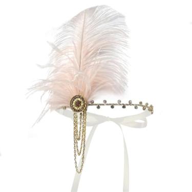 Imagem de Tiara melindrosa anos 1920, acessório ruidoso anos 20, ótimo Gatsby, festa de chá para mulheres, faixas de penas para artesanato, estilo vintage, C75-rosa