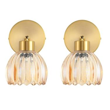 Imagem de KENMI Luminária De Parede Vintage, Luminárias De Penteadeira Para Banheiro, Luminárias De Parede Modernas, Luminárias De Parede De Metal Com Cúpula De Vidro, Luminária De Parede Estilo Fazenda Para