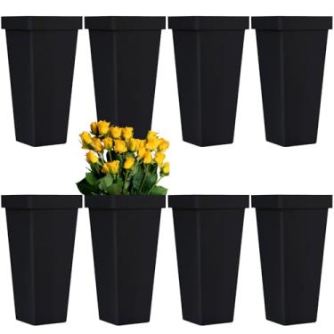 Imagem de Pacote com 8 baldes de flores para flores cortadas, baldes florais de plástico de 33,4 cm, vasos quadrados modernos para centros de mesa, vasos de plástico decorativos para decoração de casamento