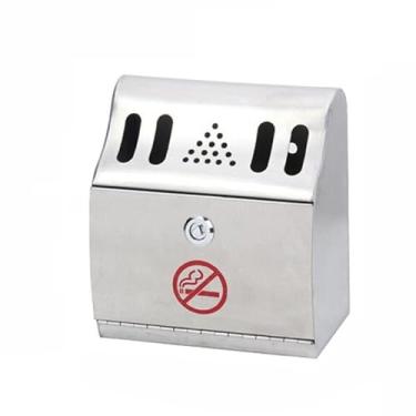 Imagem de Lixeira Coluna de cinzas de parede de aço inoxidável, lata de lixo vertical externa com cinzeiro, balde extintor de cigarro de hotel Lixeira