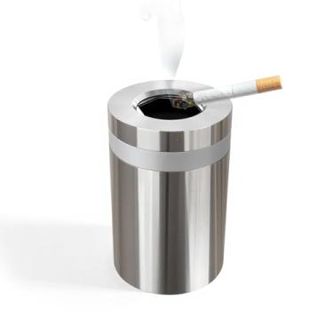 Imagem de VibeNest Cinzeiro de carro de aço inoxidável à prova de vento sem cheiro - Suporte de copo com tampa giratória para viagens de veículo (prata brilhante alto)