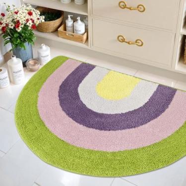 Imagem de Lacomfy Tapete de banho meio círculo – Tapete de banheiro arco-íris de 6,5 x 7,5 m, tapete pequeno para quarto de crianças, absorvente de água, secagem rápida, lavável, antiderrapante, meio redondo