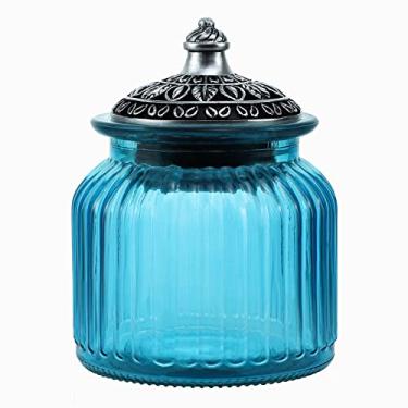 Imagem de SOCOSY Jarra de vidro cristal vintage com tampa pote de comida porca pote caixa de joias casamento doces buffet jars cozinha armazenamento cores sortidas 680 g