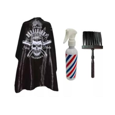 Imagem de KIT Barbeiro Cabeleireiro Capa Cetim Premium + Borrifador e Espanador 