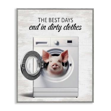 Imagem de Stupell Industries Best Days & Dirty Clothes Arte giclée emoldurada cinza, design por Lettered and Lined, 40 x 50 cm