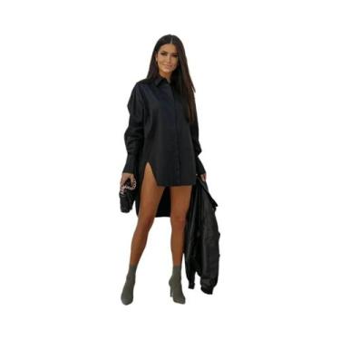 Imagem de Camisa Feminina Oversized Vintage Azul e Branca - Manga Comprida e Gol