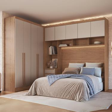 Imagem de Quarto Modulado Casal 10 Portas 3 Gavetas Infinity Móveis Castro - Cedro/Duna