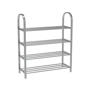 Imagem de Sapateira de 3 níveis, prateleira de sapato de aço inoxidável, rack organizador de armazenamento de sapatos de metal grosso simples, ideal para entrada, corredor, sala de estar, quarto, sapateira para