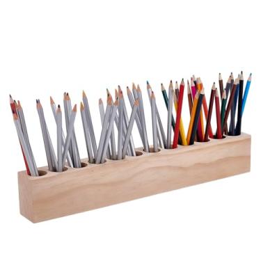 Imagem de UNICRAFTALE Porta-lápis de cor de madeira com 12 furos, organizador de lápis de armazenamento para crianças, estojo para canetas para lápis de cor, marcadores, giz de cera, acessórios de mesa