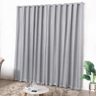 Imagem de Cortina com Voil Xadrez, 4m x 2,80m, Microfibra 170 Fios, 16 Ilhós, Sala e Quarto (CINZA)