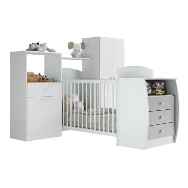 Imagem de Quarto Infantil Com Berço-cômoda E Colchão Incluso Laura Multimóveis Branco/cinza