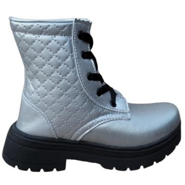 Imagem de Bota Coturno Infantil Feminina Shoes Kids, Sintético, Prata Cinza, Tratorada, Antiderrapante, Tamanho 28