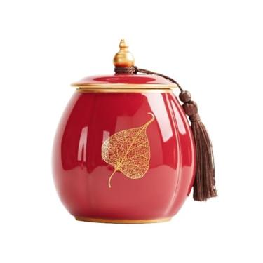 Imagem de Lata de chá Lata de chá de cerâmica com tampa selada e borla, lindos recipientes organizadores para armazenamento de chá, café e açúcar Caixa de chá(Red)