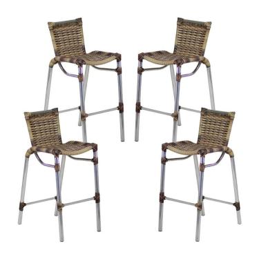 Imagem de 4 Banquetas Em Alumínio Fortaleza Alta Com Encosto para Cozinha Edícula e Balcão