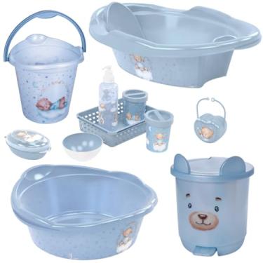 Imagem de Kit Banheira Plasutil Baby Urso 7pçs Balde Bacia Saboneteira (Urso Azul)