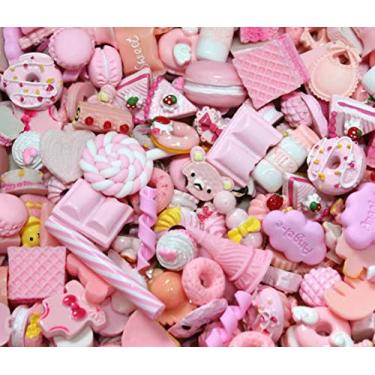 Imagem de Conjunto de 50 peças de pingentes de geleca de Páscoa, kit de fabricação de joias de resina, artesanato misto, contas de geleca de resina plana para fazer suprimentos para artesanato de scrapbooking DIY (rosa)