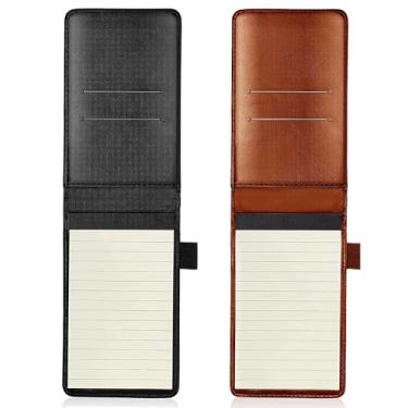Imagem de Yeustkony 2 Pack Mini Pocket Notepad Holder Set, A7 PU Leather Business Notebook Cover Jotter, Multifunction Leather Pocket Note Pad Holder for Office Working Study Memo Book Refills (Black + Brown)