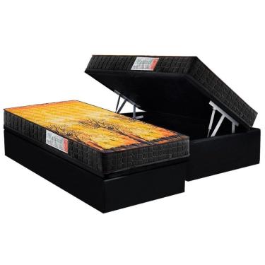 Imagem de Cama Box Baú Solteiro: Colchão Ortopédico D Angelis Anjos D28 / AG65 Pantanal Black + B...