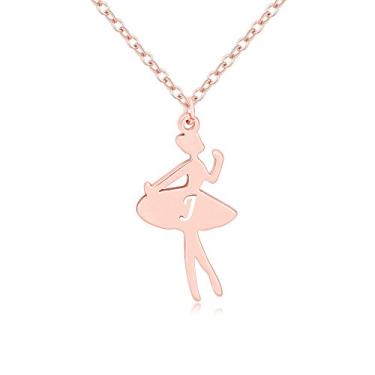 Imagem de MANZHEN Bailarina de ouro rosa para presente de balé com pingente de alfabeto com inicial do alfabeto para meninas, Cobre, Cobre,