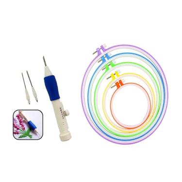 Imagem de Kit Bastidor Plástico Ajustável - 5 Tamanhos + Agulha Mágica para Bordado Ponto Russo LM-AG - Kit Completo
