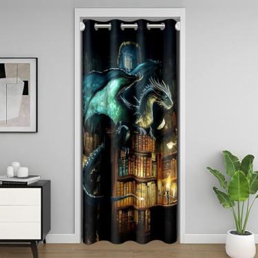 Imagem de Castle Bookshelf cortina blackout decoração de armário, cortina de porta temática mágica misteriosa, cortina de porta de dragão para meninos meninas mulheres homens (1 painel, 107 cm L x 203 cm C)
