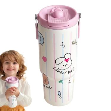 Imagem de Garrafa Térmica para Água Fria - Garrafa de Água Isolada a Vácuo | Caneca Decorada Antivazamento Reutilizável 900ml com Alça para Uso em Ginásio, Café, Bebidas, Desportos e