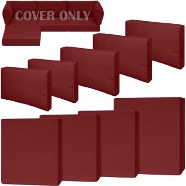 Imagem de Cethytirko 9 peças de capas de almofada à prova d'água para pátio ao ar livre, serve para 4 lugares, vime, vime, cadeira seccional, conjunto de substituição - capas de almofada de pátio resistentes ao